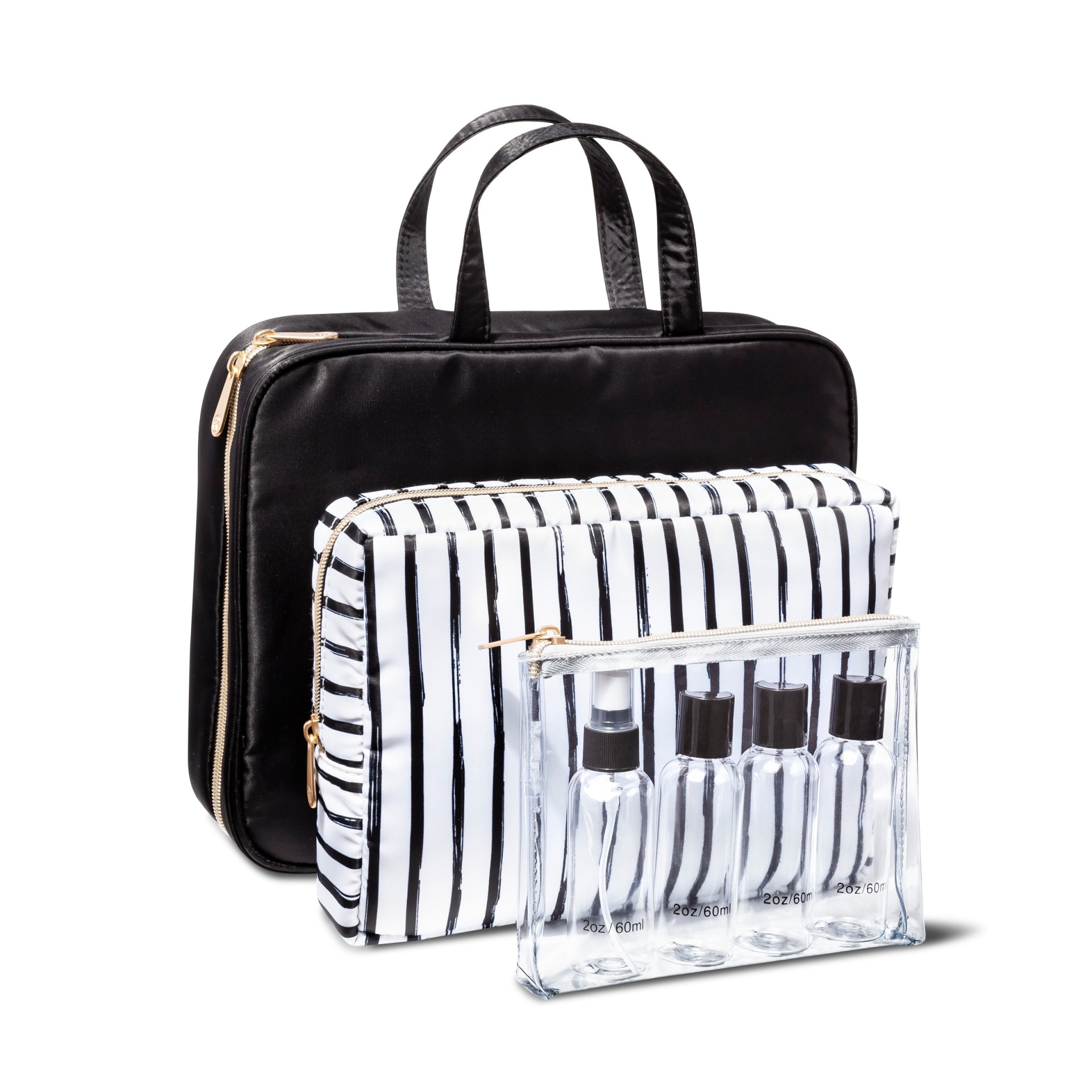 slide 1 of 3, Sonia Kashuk Weekender Bag Set - Black/Stripe, 1 ct