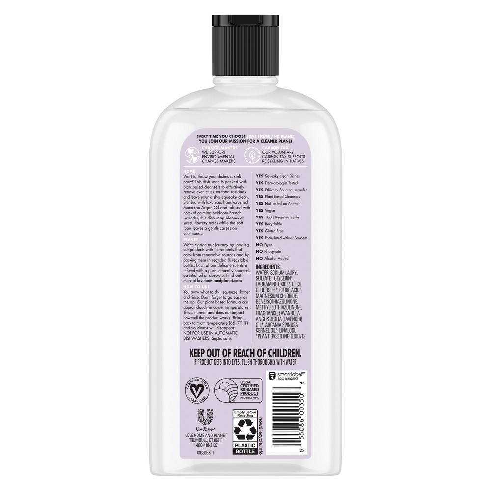 slide 2 of 4, Love Home and Planet Lavender & Argan Oil Liquid Dish Soap&nbsp;, 24 oz