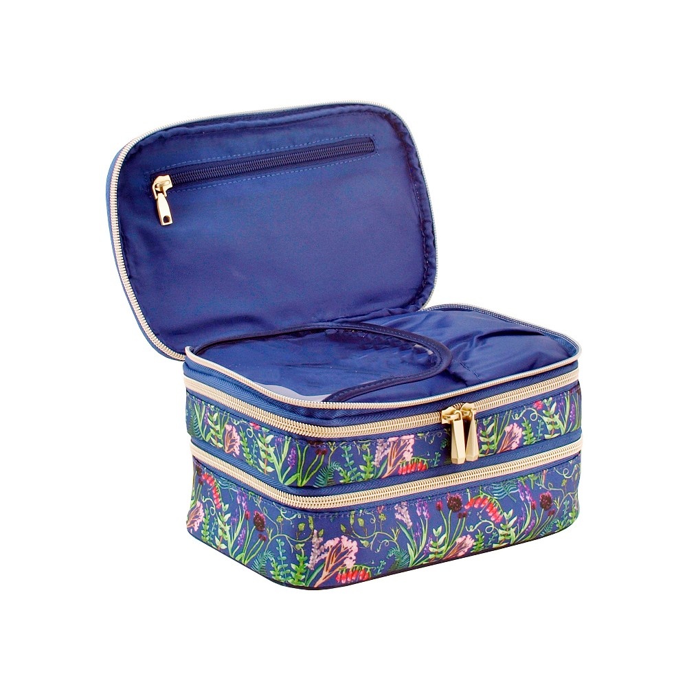 slide 2 of 3, Sonia Kashuk Triple Train Case - Impressionist Ditsy Floral Blue, 1 ct