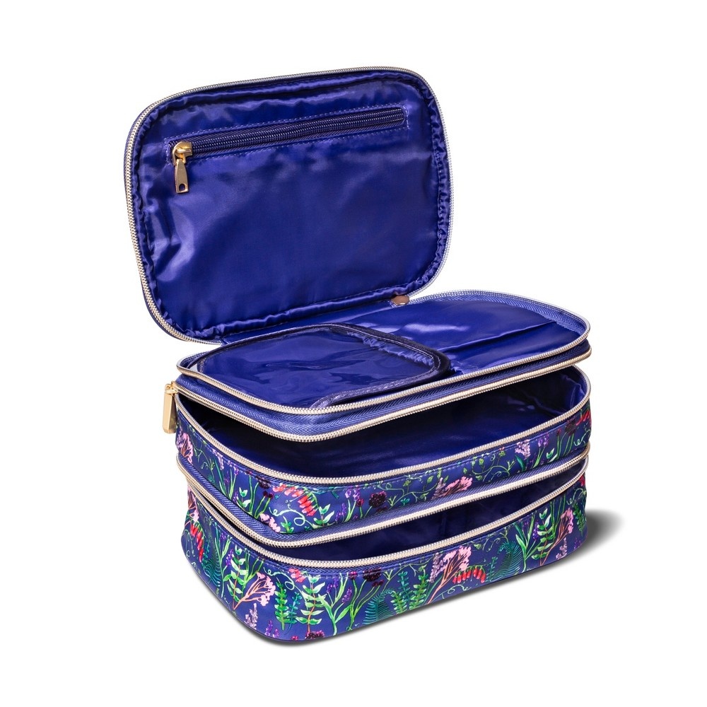 slide 3 of 3, Sonia Kashuk Triple Train Case - Impressionist Ditsy Floral Blue, 1 ct