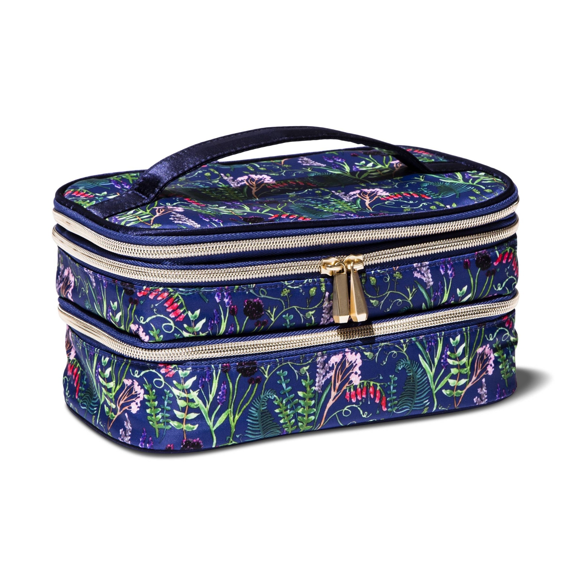 slide 1 of 3, Sonia Kashuk Triple Train Case - Impressionist Ditsy Floral Blue, 1 ct