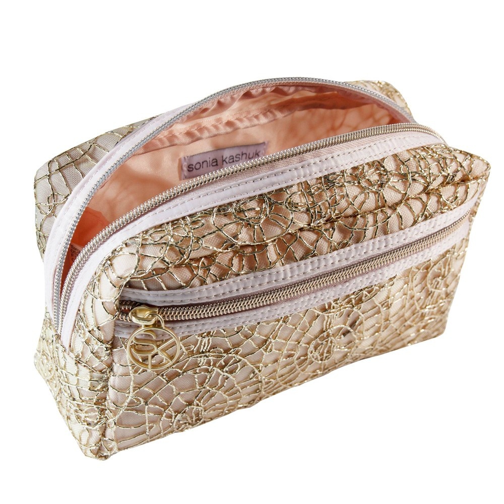 slide 3 of 3, Sonia Kashuk Overnighter Makeup Bag - Metallic Embroidery Gold, 1 ct