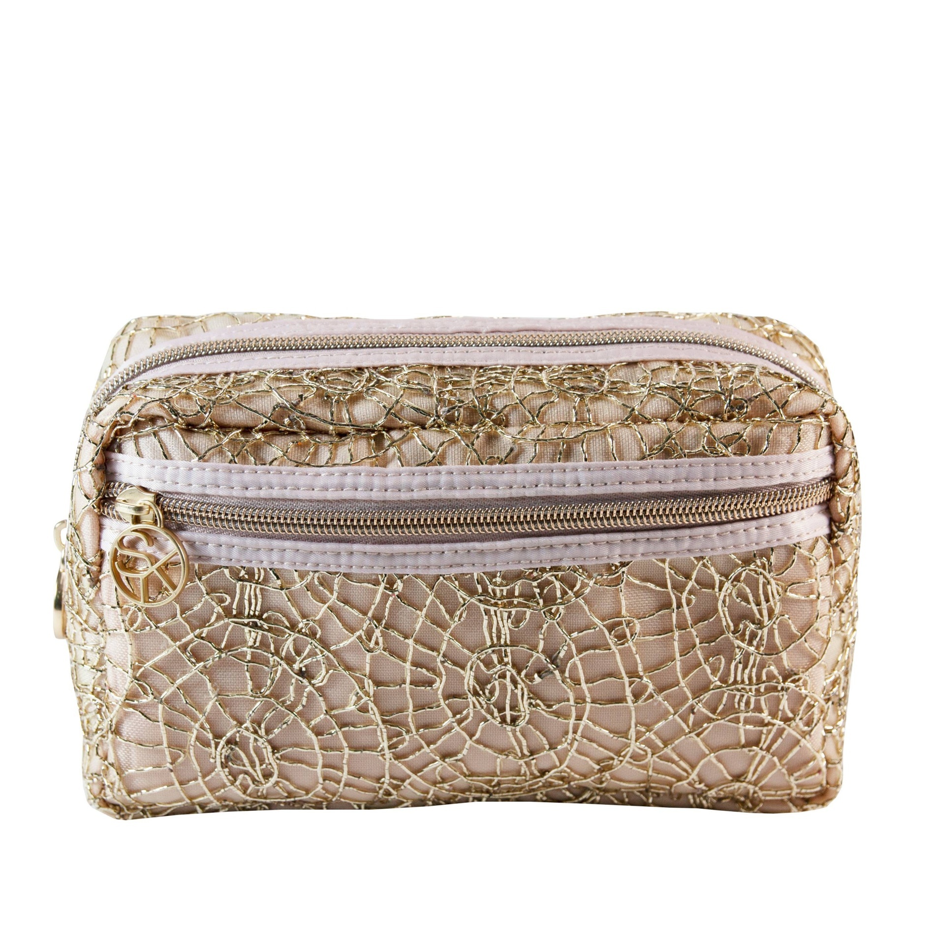 slide 1 of 3, Sonia Kashuk Overnighter Makeup Bag - Metallic Embroidery Gold, 1 ct