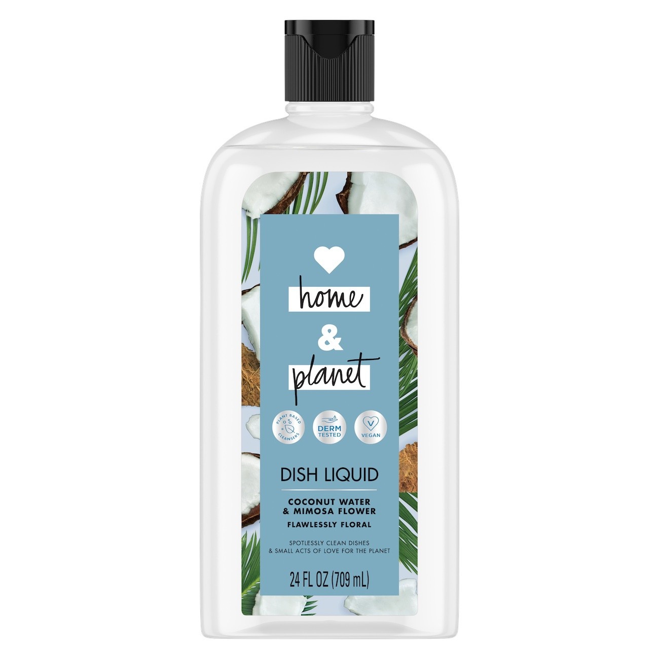 slide 1 of 4, Love Home & Planet Coconut Water & Mimosa Flower Dish Liquid, 24 fl oz