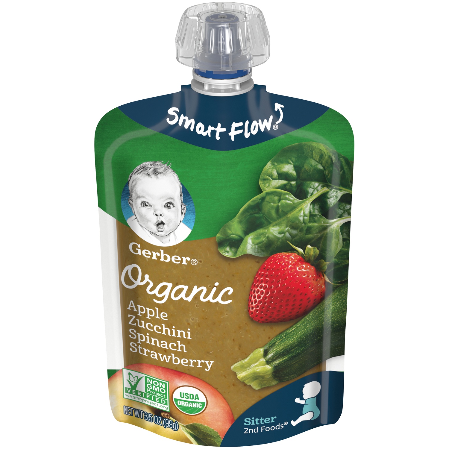 slide 5 of 6, Gerber 2nd Foods Organic Apples Zucchini Spinach Strawberries Pouch, 3.5 oz