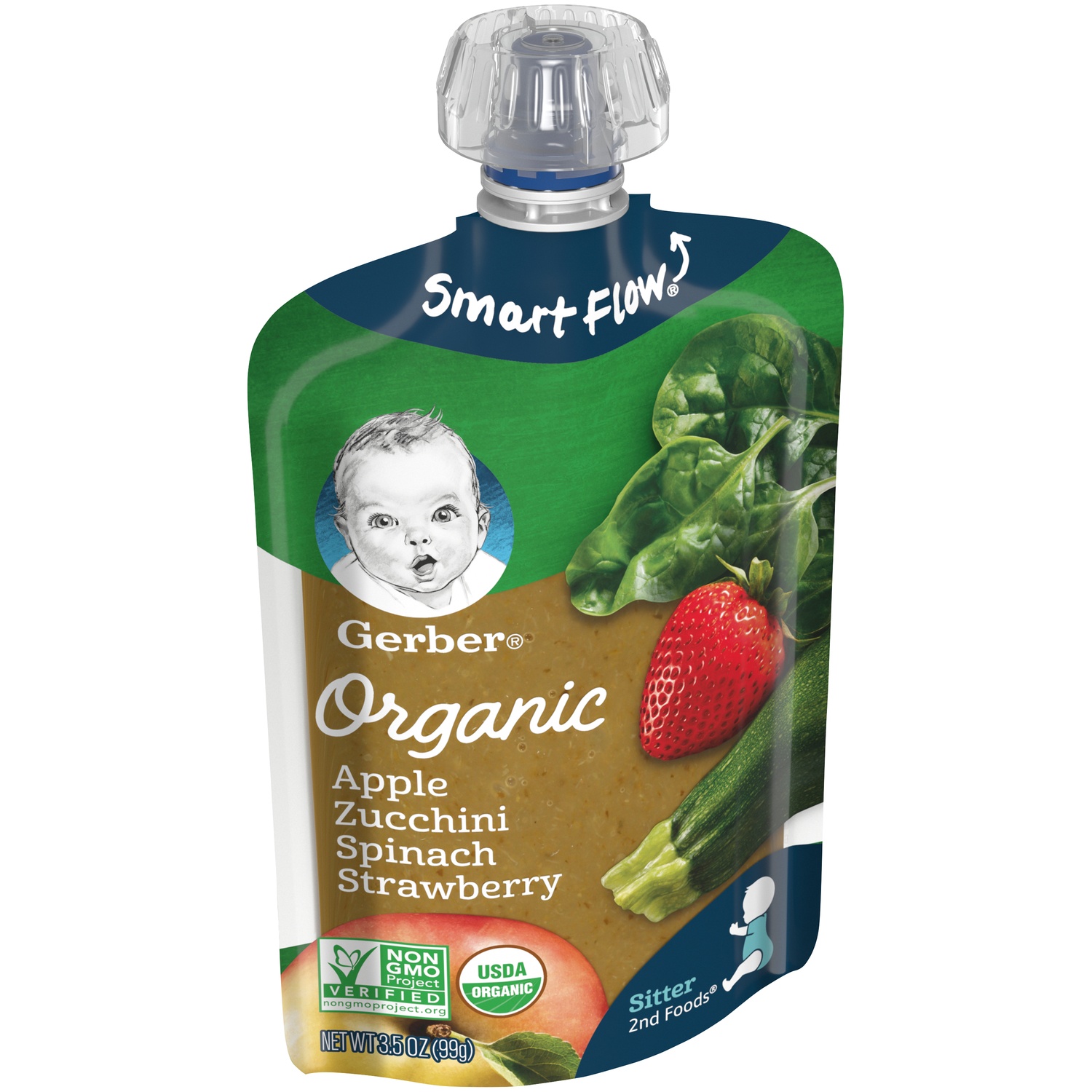 slide 6 of 6, Gerber 2nd Foods Organic Apples Zucchini Spinach Strawberries Pouch, 3.5 oz