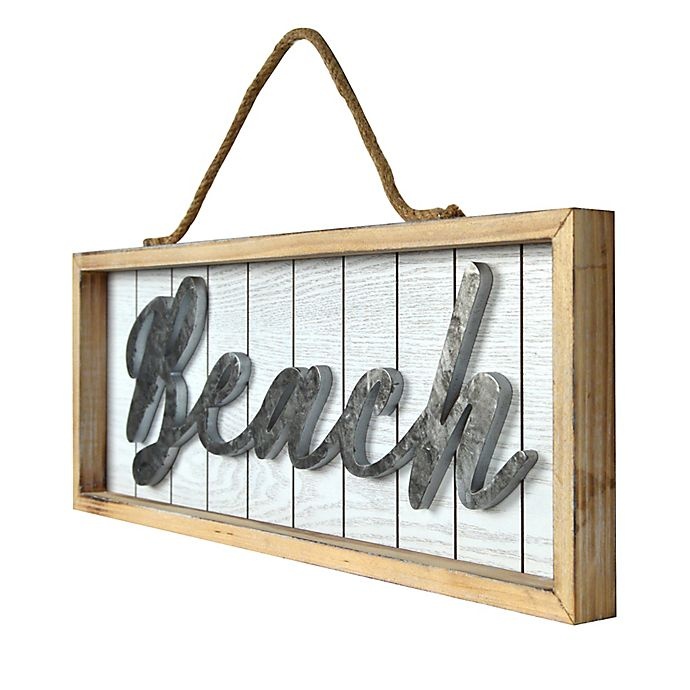 slide 2 of 5, Prinz Beach Wood Sign - White, 8 in x 22 in