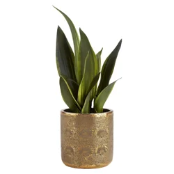 New View Faux Greenery In Textured Gold Vase