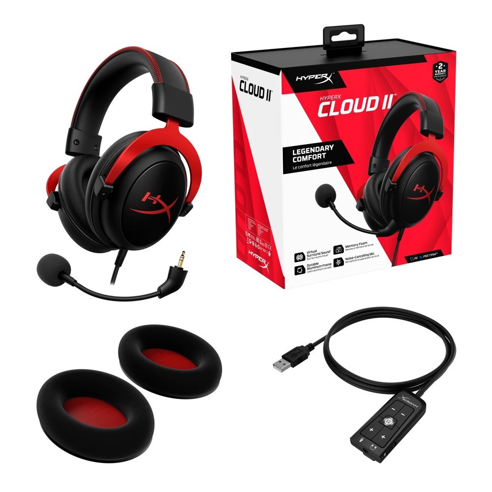 slide 7 of 9, HyperX Cloud II Gaming Headset for PC/PlayStation 4/Xbox One/Series X|S/Nintendo Switch - Red, 1 ct