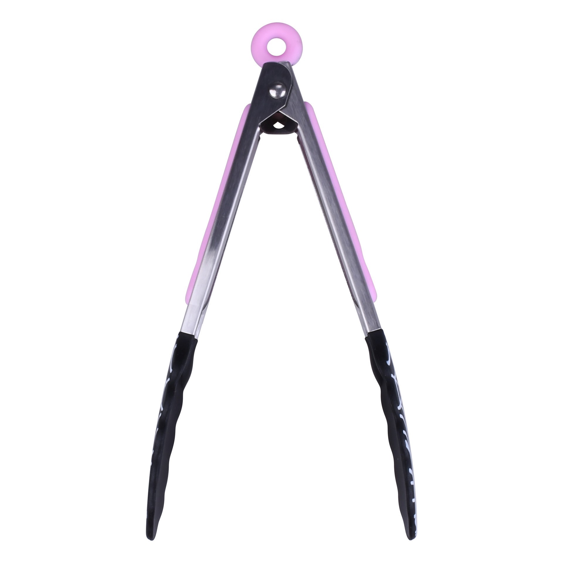 slide 5 of 5, Mini Pink & Black Spiderweb Silicone Tongs By Makery, 8 in