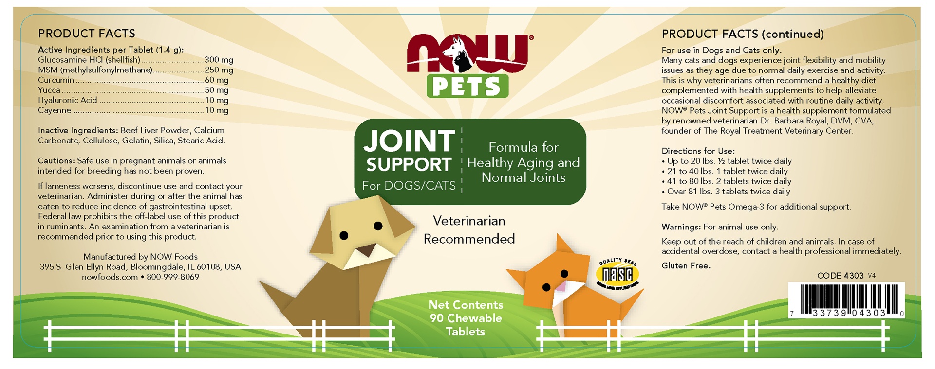 slide 2 of 2, NOW Foods Joint Support - 90 Chewable Tablets for Dogs & Cats, 90 ct