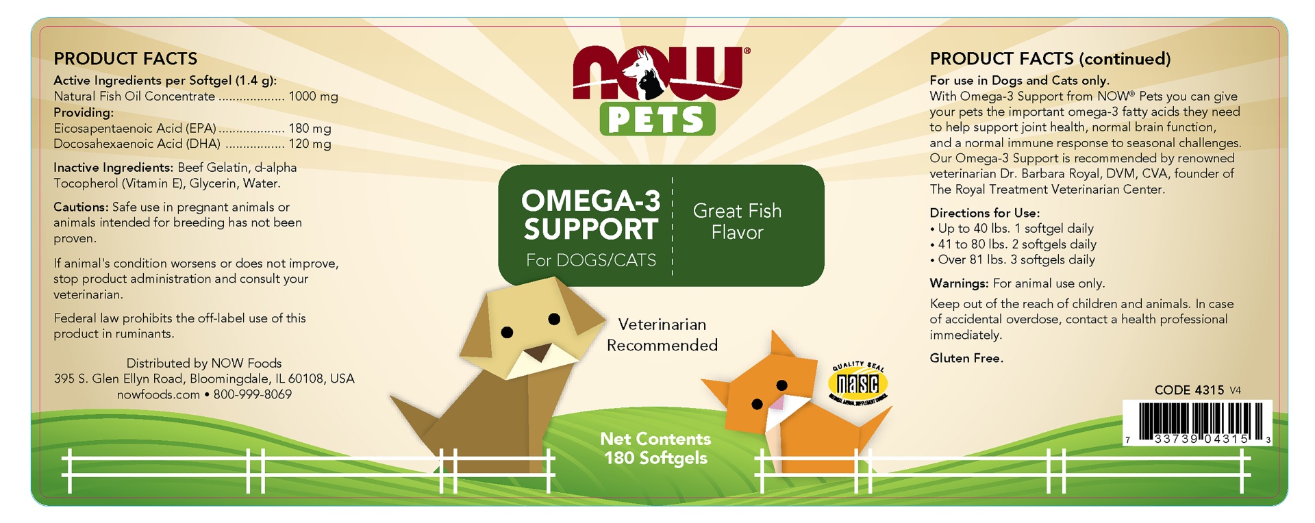 slide 2 of 2, NOW Foods Omega-3 Support - 180 Softgels for Pets, 180 ct