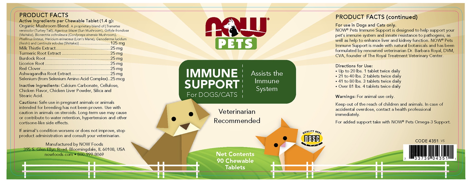 slide 2 of 2, NOW Pet Health, Immune Support Supplement, Formulated for Cats & Dogs, NASC Certified, 90 Chewable Tablets, 90 ct