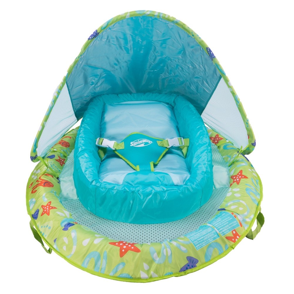 slide 2 of 6, SwimWays Infant Baby Spring Float with Canopy - Green, 1 ct