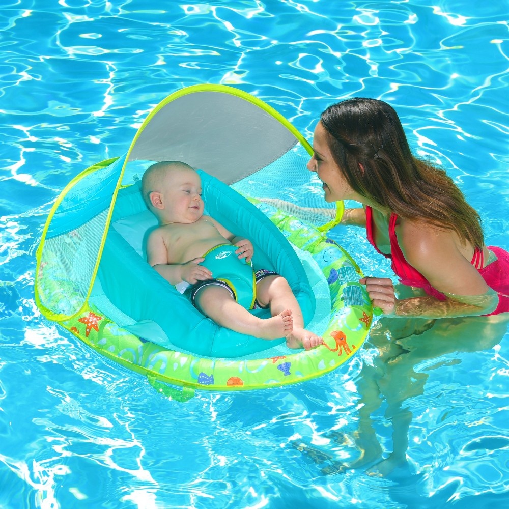 slide 3 of 6, SwimWays Infant Baby Spring Float with Canopy - Green, 1 ct