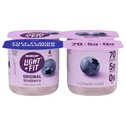 Dannon Light + Fit Blueberry Original Nonfat Yogurt Pack, 0 Fat and Only 70 Calories, Creamy and Delicious Blueberry Yogurt, 4 Ct, 5.3 OZ Cups