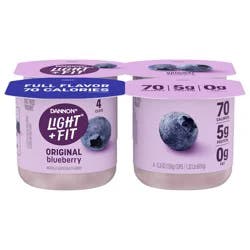 Dannon Light + Fit Blueberry Original Nonfat Yogurt Pack, 0 Fat and Only 70 Calories, Creamy and Delicious Blueberry Yogurt, 4 Ct, 5.3 OZ Cups