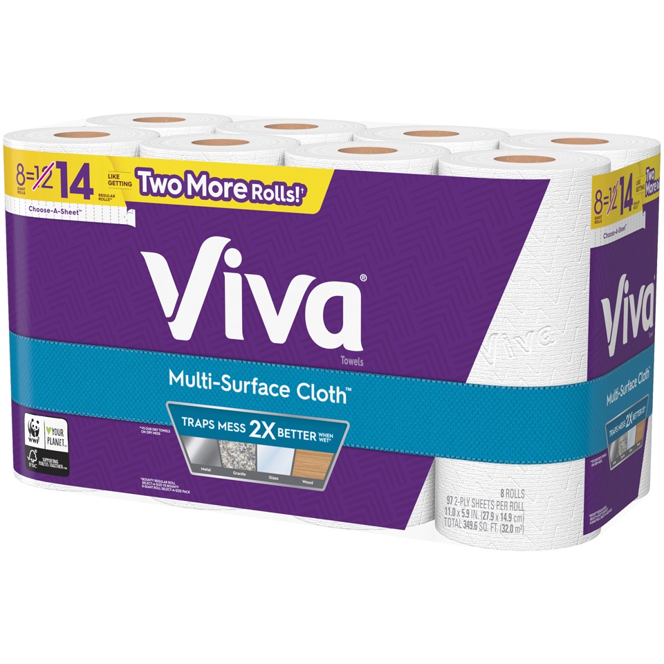 slide 3 of 3, Viva Multi-Surface Cloth Choose-A-Sheet Paper Towels, White, 8 Giant Rolls, 8 ct