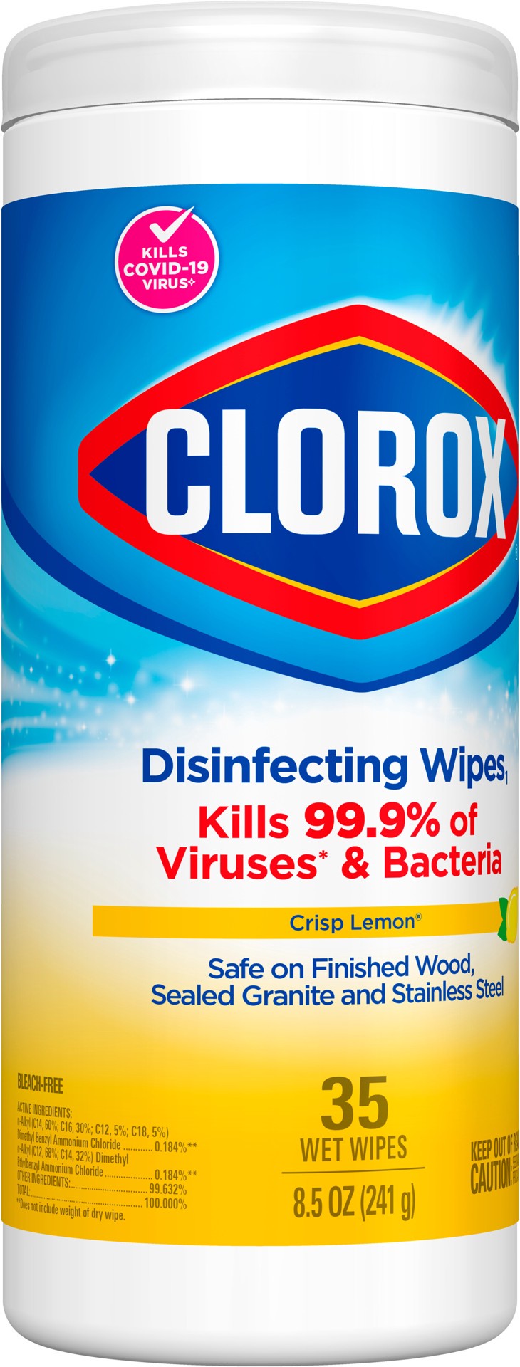 slide 4 of 5, Clorox Disinfecting Wipes, Bleach Free Cleaning Wipes, Crisp Lemon™, 35 Count, 35 ct