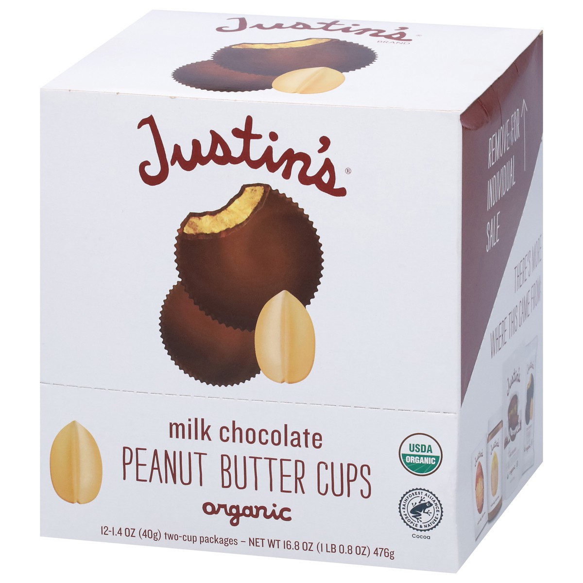 slide 11 of 13, Justin's Organic Milk Chocolate Peanut Butter Cups 12 - 1.4 oz Cups, 12 ct