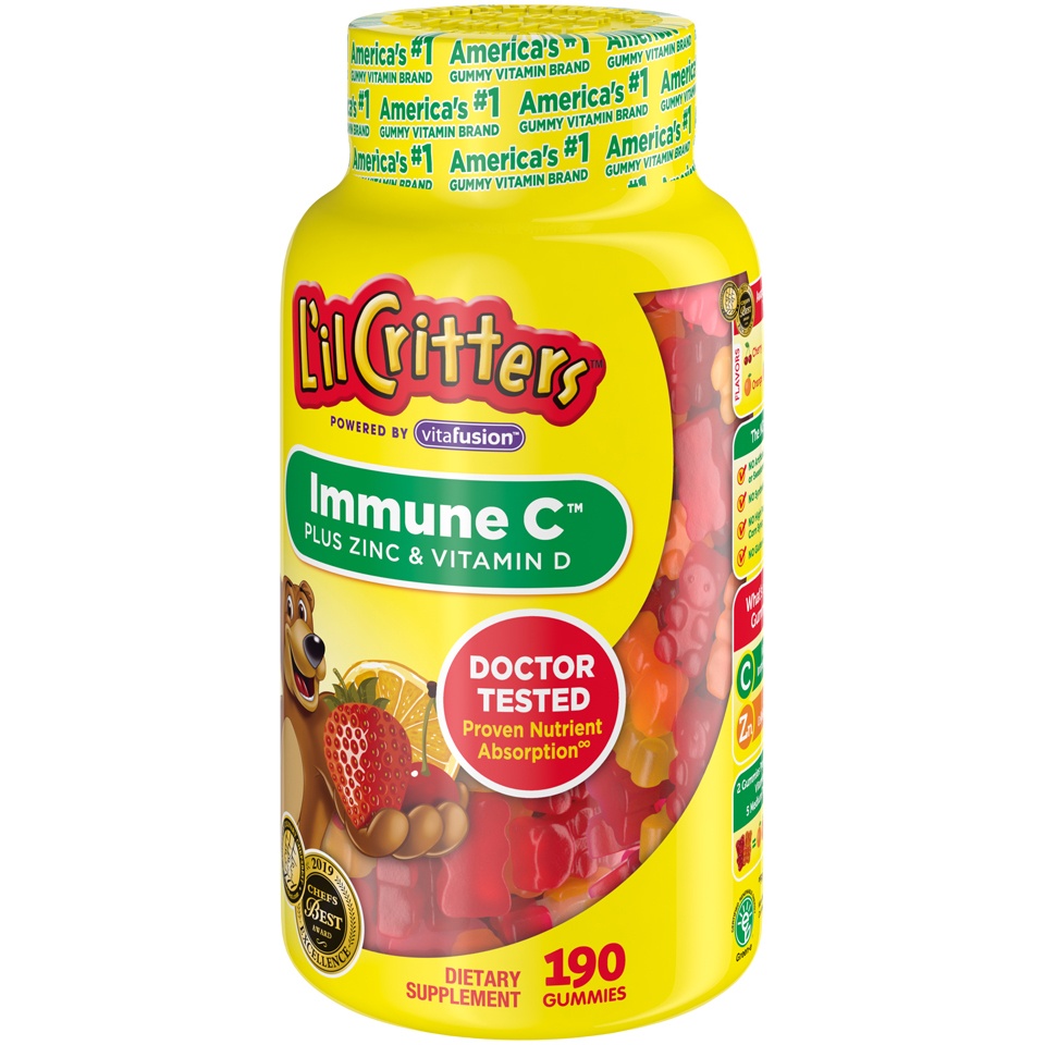 slide 4 of 4, L'il Critters Kids Immune C Gummy Supplement with Vitamin C, Zinc and Vitamin D3 for Immune Support*, 190 ct (95-190 day supply), 4 delicious flavors from America's Number One Gummy Vitamin Brand, 190 cnt