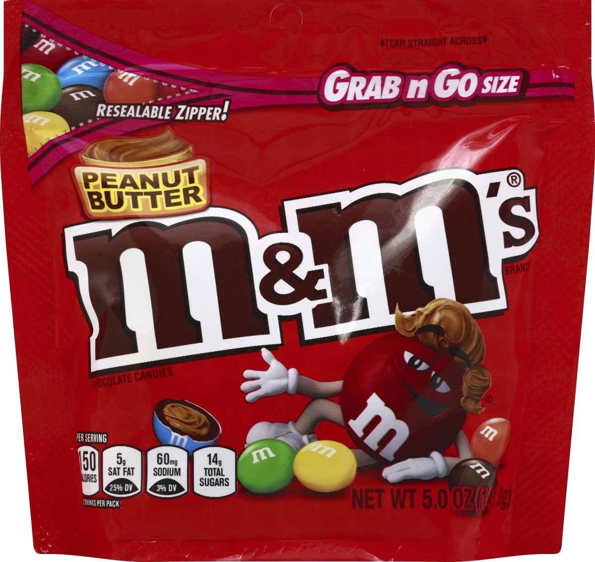 M&M's Peanut Butter Milk Chocolate Candy, Grab & Go Size - 5 oz Bag