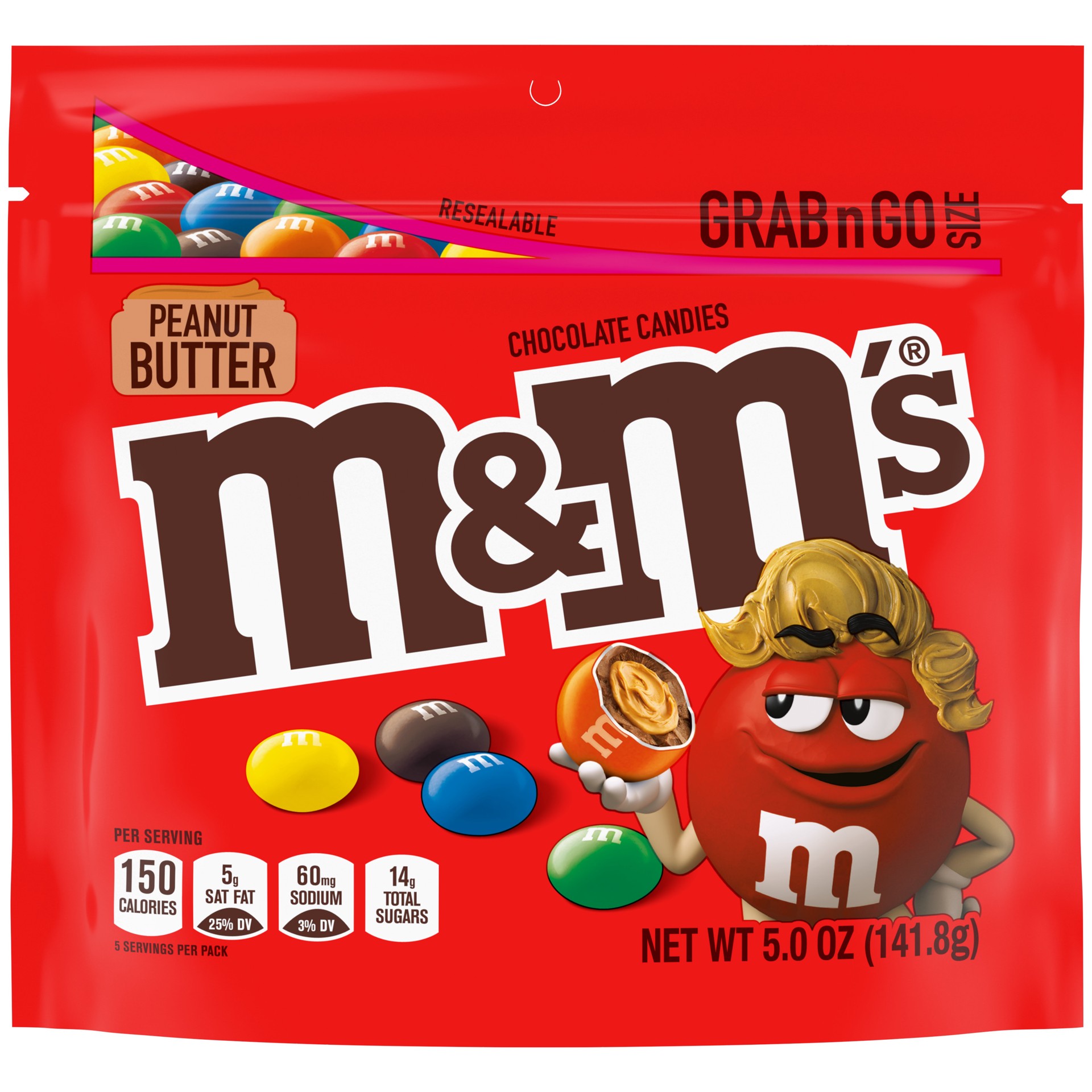 slide 1 of 8, M&M's Peanut Butter Milk Chocolate Candy, Grab & Go Size, 5 oz Bag, 5 oz