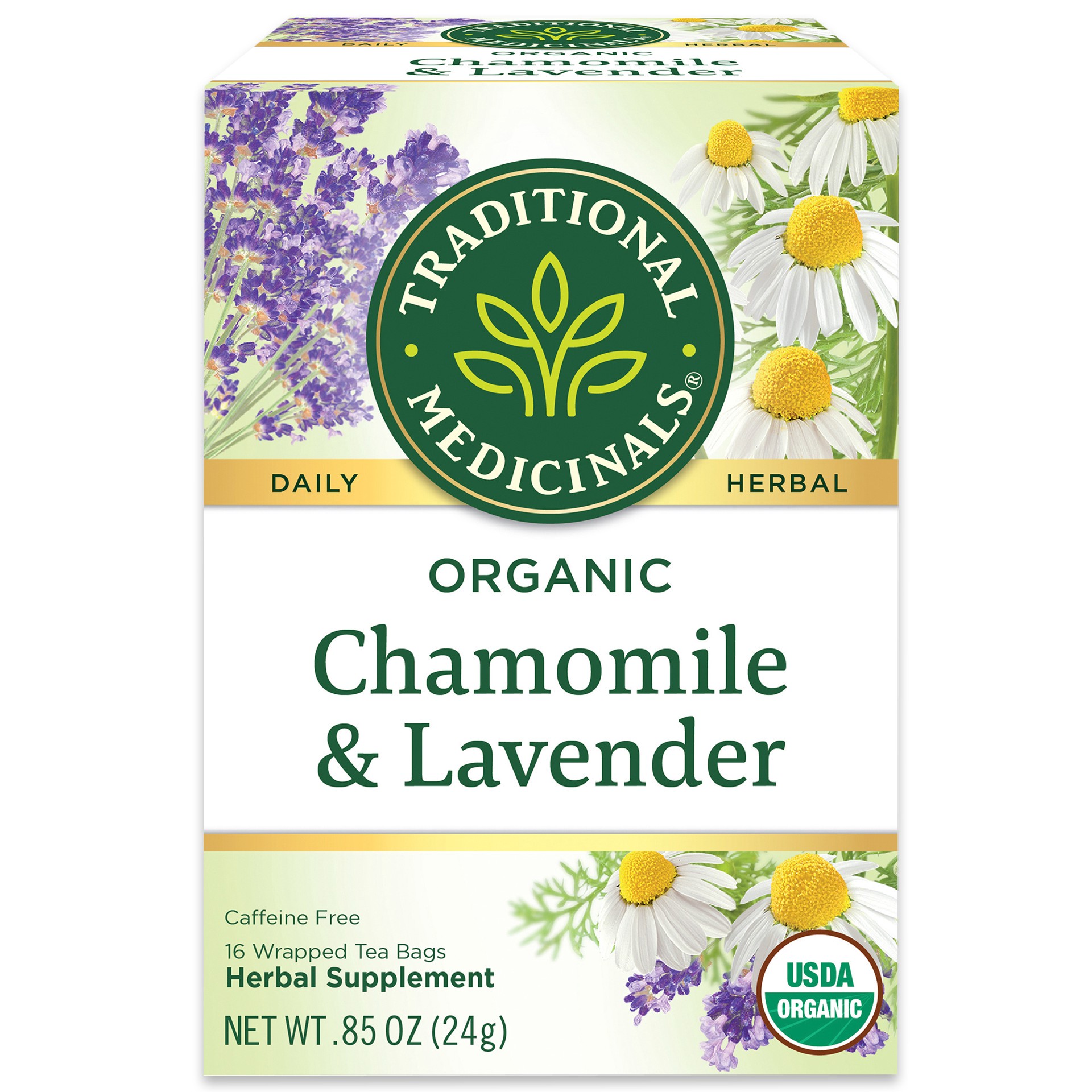 slide 1 of 4, Traditional Medicinals Organic Chamomile with Lavender, Caffeine Free Herbal Tea, 16 ct