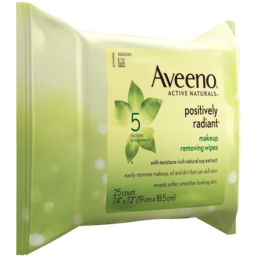 slide 2 of 6, Aveeno Positively Radiant Oil-Free Makeup Removal Facial Wipes for All Skin Types - 25 ct, 25 ct