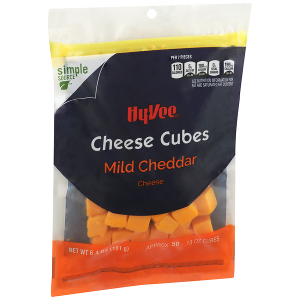 slide 1 of 1, Hy-vee Mild Cheddar Cheese Cubes, 42 ct; 6.4 oz