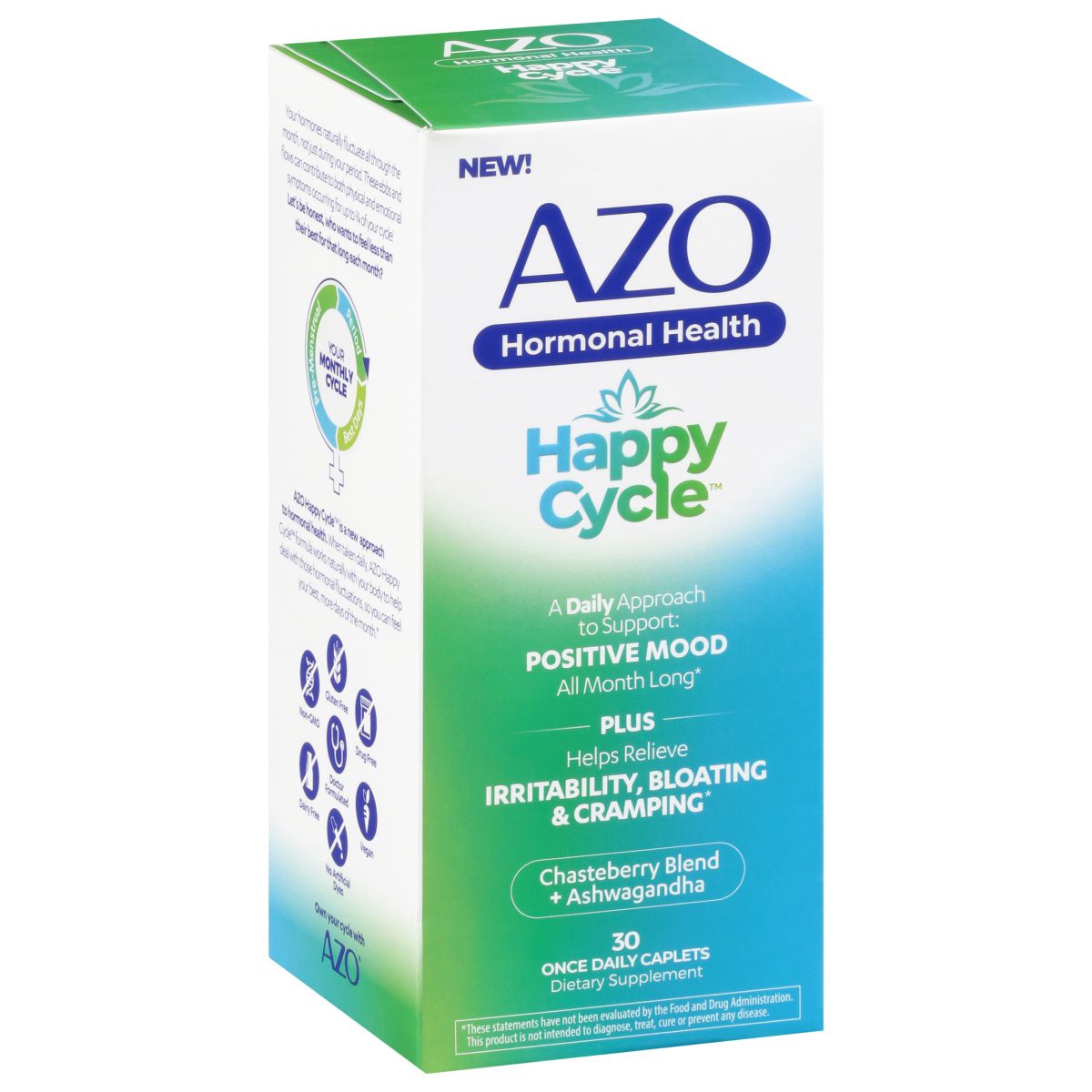 slide 1 of 1, AZOHappy Cycle Hormonal Health Dietary Supplements, 30 ct