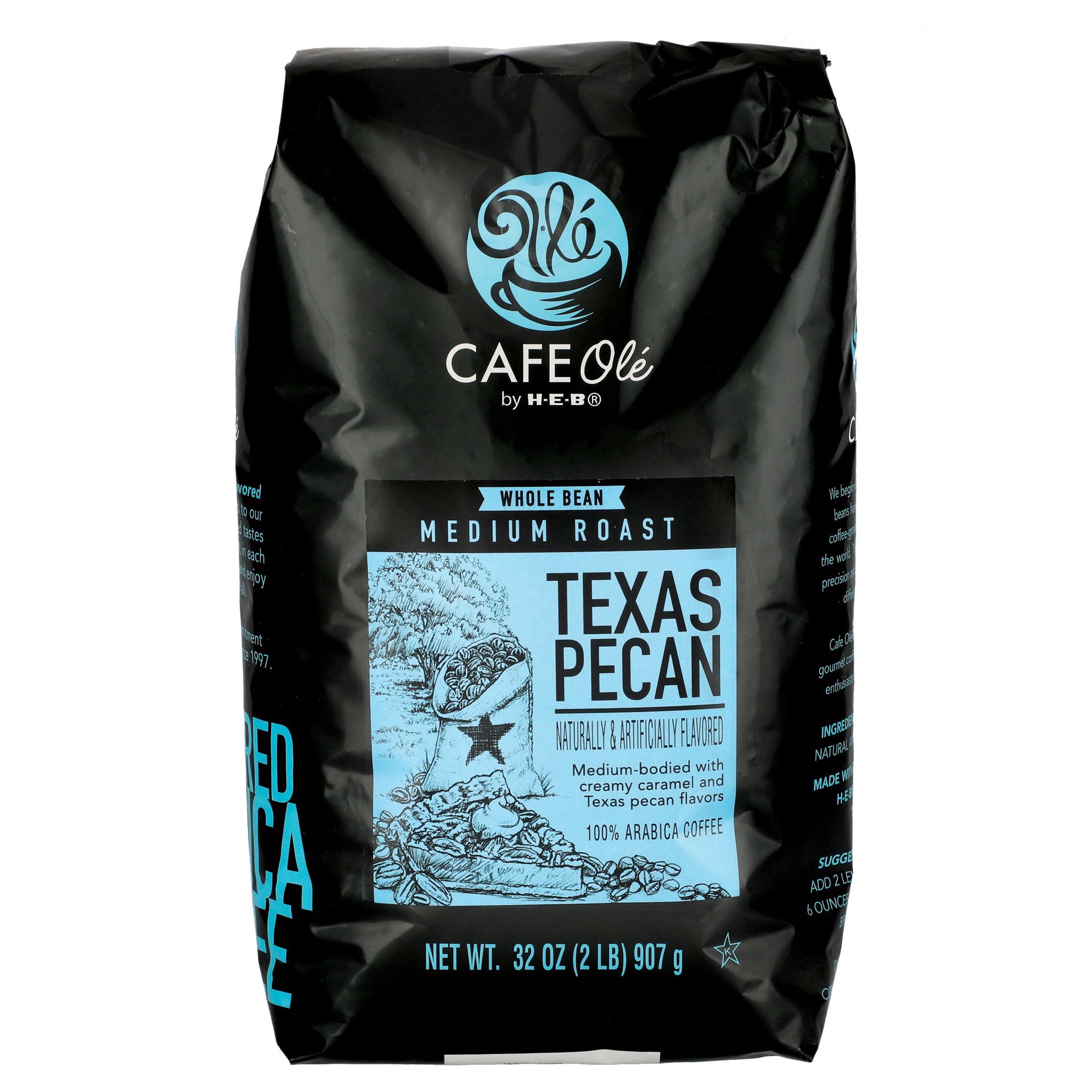 slide 1 of 1, H-E-B Cafe Ole Texas Pecan Whole Bean Coffee - 2 lb, 2 lb