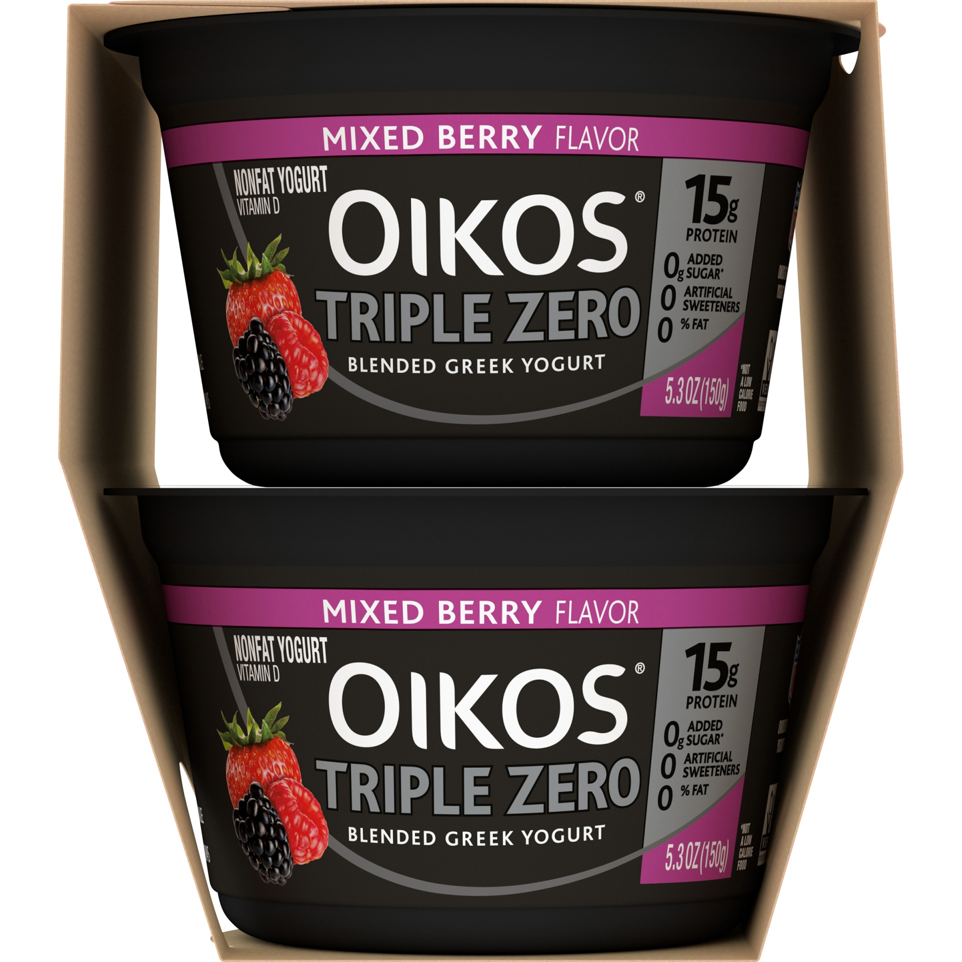 slide 2 of 4, Oikos Triple Zero Mixed Berry Greek Yogurt Cups, 5.3 oz