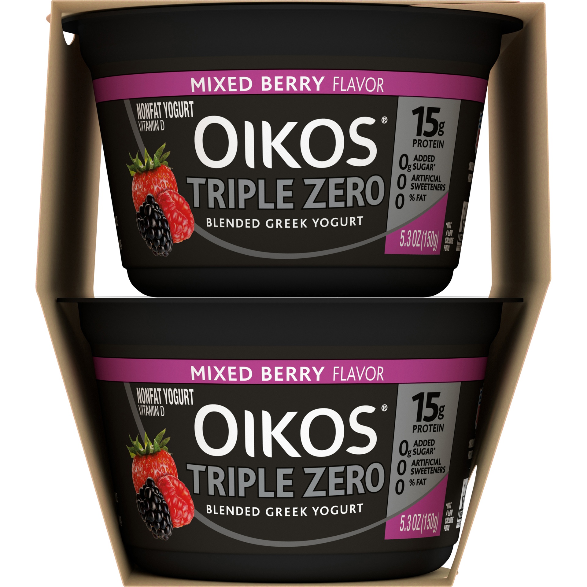 slide 3 of 4, Oikos Triple Zero Mixed Berry Greek Yogurt Cups, 5.3 oz