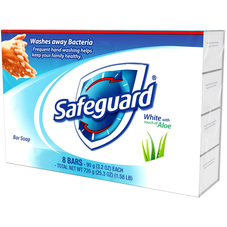 slide 3 of 3, Safeguard Deodorant Bar Soap, White With Aloe, 8 ct