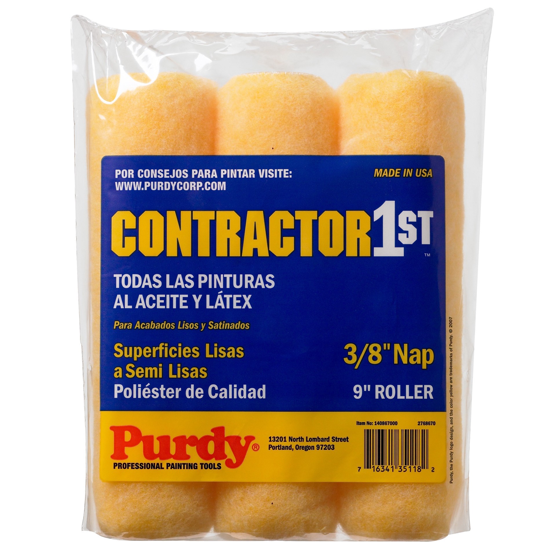 slide 5 of 6, Purdy Contractor 1st 3-Pack 9-in x 3/8-in Nap Knit Polyester Paint Roller Cover, 1 ct