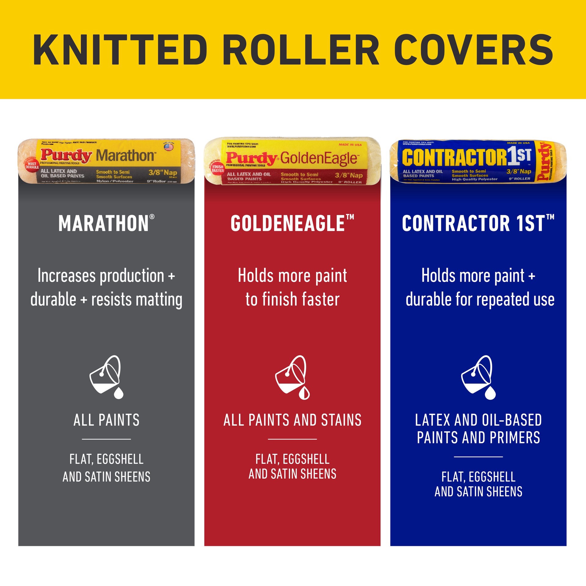 slide 6 of 6, Purdy Contractor 1st 3-Pack 9-in x 3/8-in Nap Knit Polyester Paint Roller Cover, 1 ct