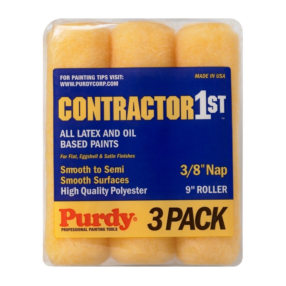 slide 1 of 6, Purdy Contractor 1st 3-Pack 9-in x 3/8-in Nap Knit Polyester Paint Roller Cover, 1 ct