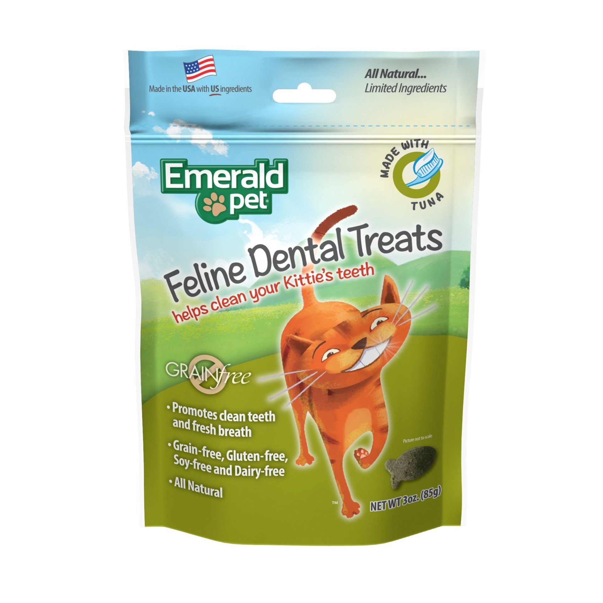 slide 1 of 1, Emerald Pet Feline Dental Treat Tuna For Cats, 3 oz