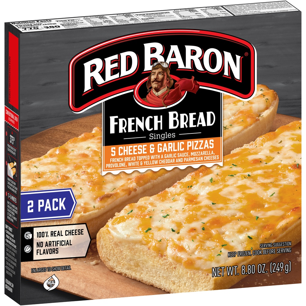 slide 3 of 9, Red Baron French Bread Five Cheese & Garlic Frozen Pizza - 8.8oz/2pk, 2 ct; 8.8 oz