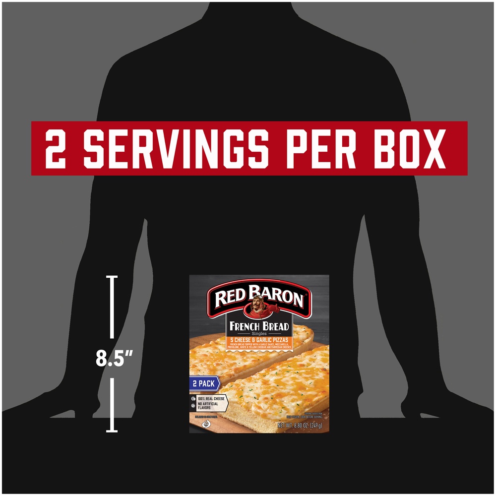 slide 8 of 9, Red Baron French Bread Five Cheese & Garlic Frozen Pizza - 8.8oz/2pk, 2 ct; 8.8 oz