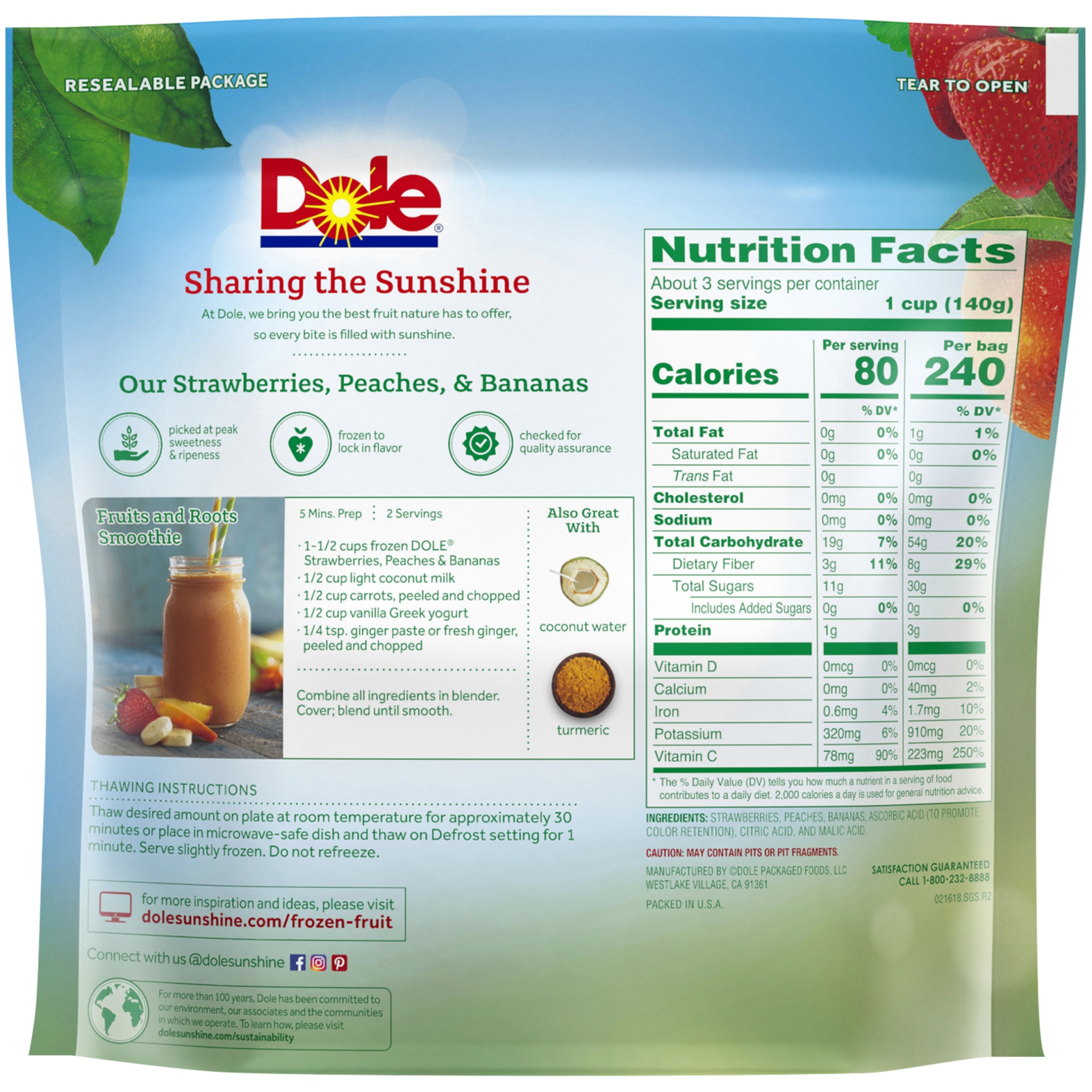 slide 6 of 8, Dole Ready-Cut Fruit Strawberries, Peaches, & Bananas, 14 oz