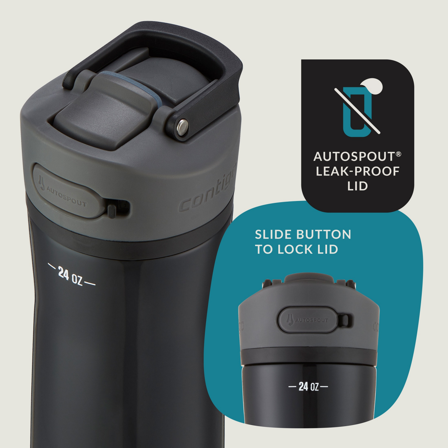 slide 2 of 5, Contigo ASHLAND CHILL 2.0 Stainless Steel Water Bottle with AUTOSPOUT Lid, Licorice, 24 oz