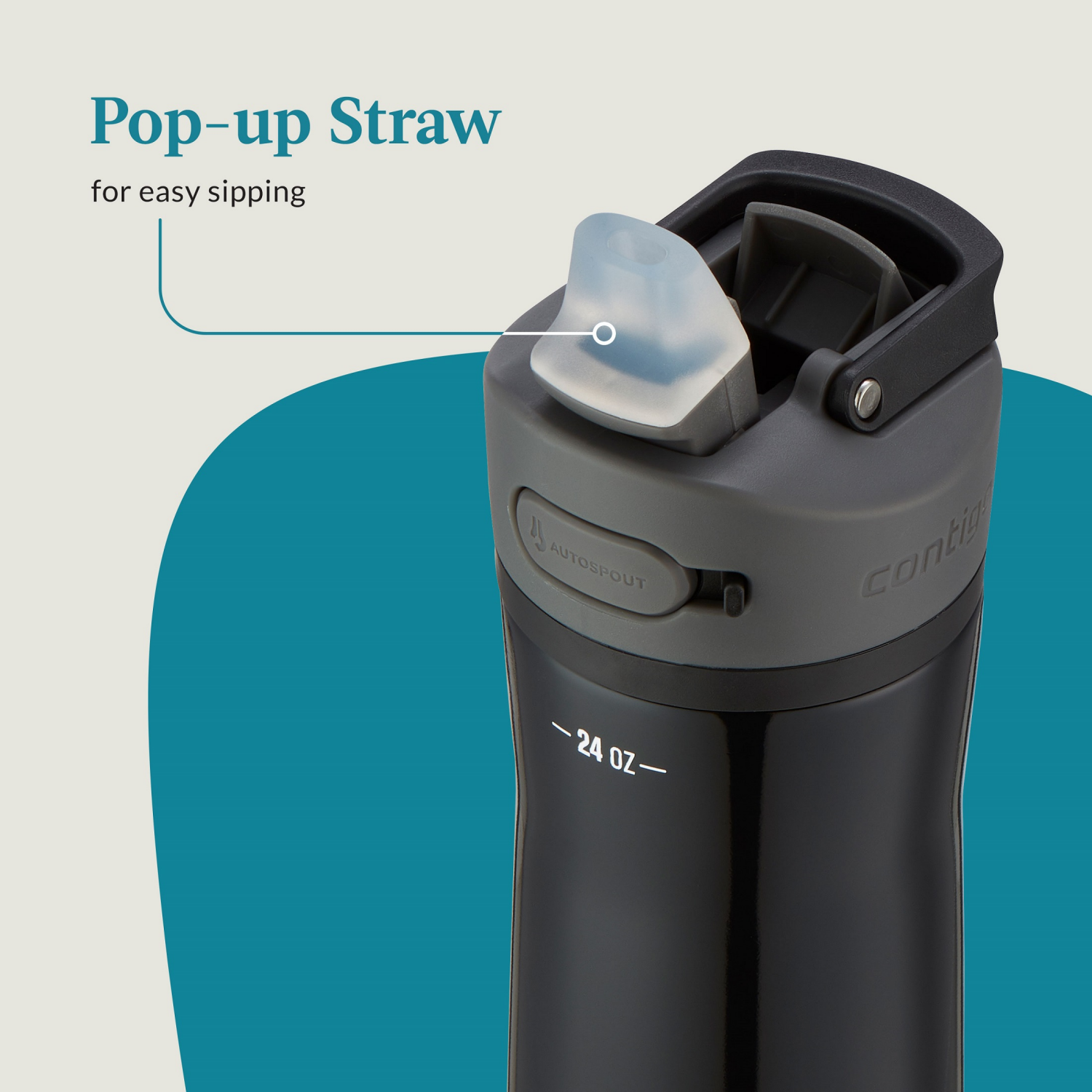 slide 5 of 5, Contigo ASHLAND CHILL 2.0 Stainless Steel Water Bottle with AUTOSPOUT Lid, Licorice, 24 oz