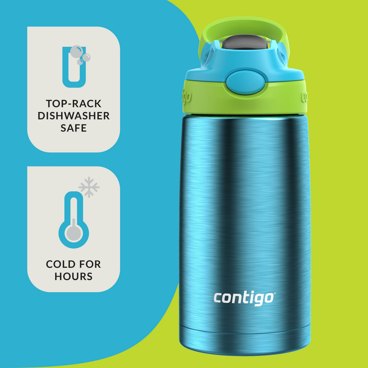 slide 5 of 6, Contigo Kids Stainless Steel Water Bottle with Redesigned AUTOSPOUT Straw, Cotton Candy, 13 oz