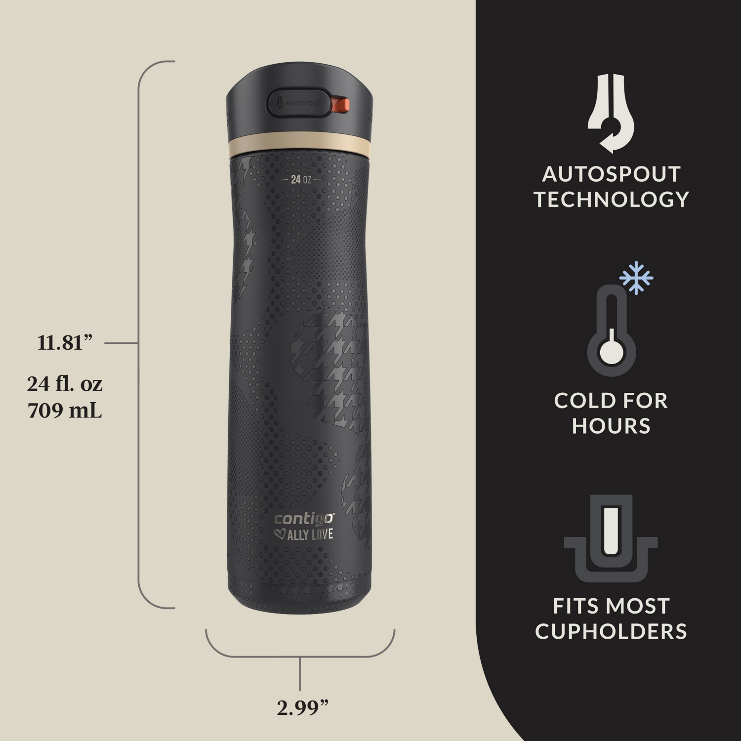 slide 4 of 7, Contigo Ashland Chill 2.0 Stainless Steel Water Bottle With Autospout Lid, 24oz, Licorice, 1 ct