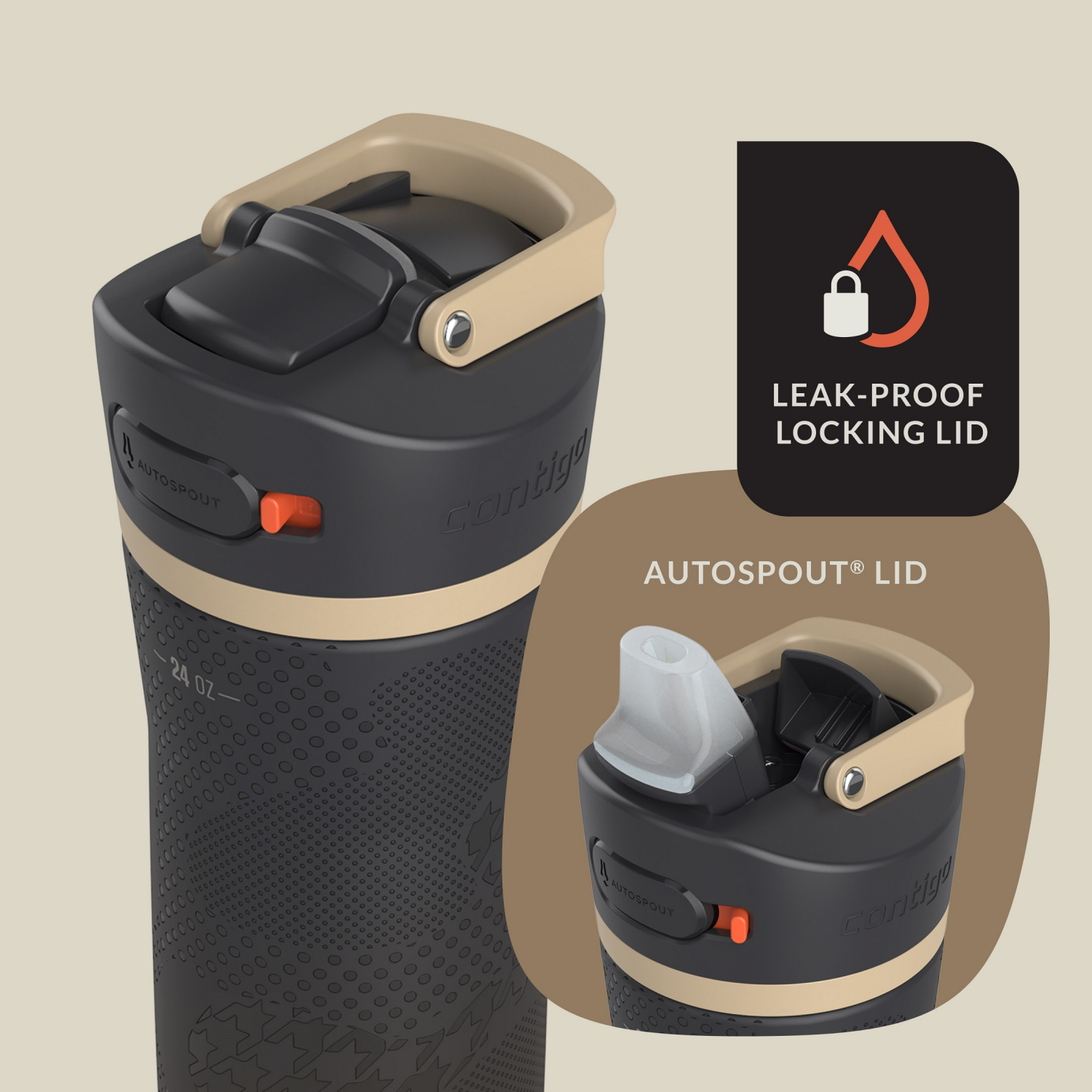 slide 5 of 7, Contigo Ashland Chill 2.0 Stainless Steel Water Bottle With Autospout Lid, 24oz, Licorice, 1 ct