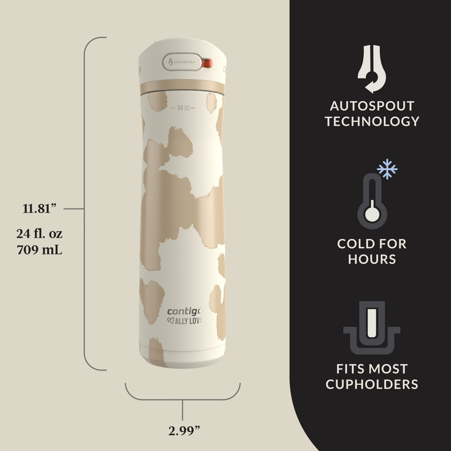 slide 4 of 7, Contigo Ashland Chill 2.0 Stainless Steel Water Bottle With Autospout Lid, 24oz, Oatmilk, 1 ct
