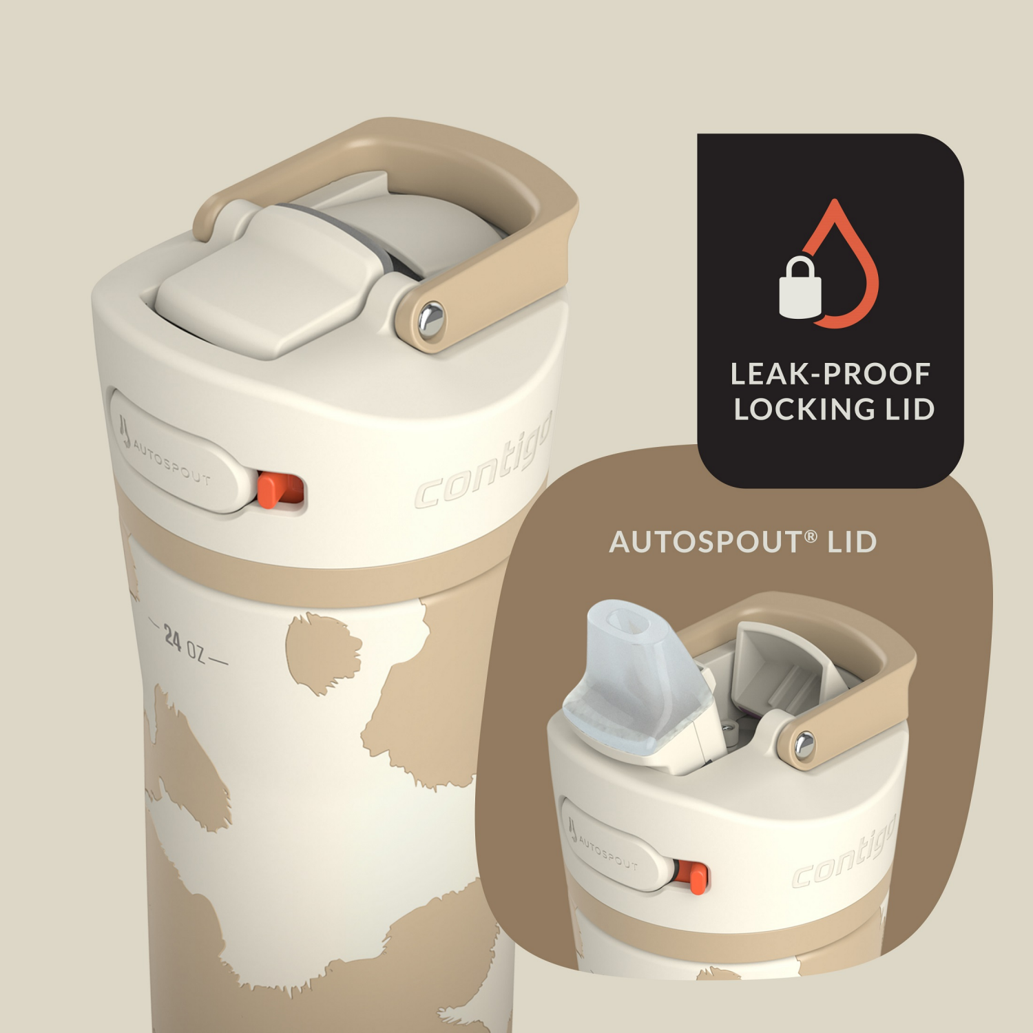 slide 5 of 7, Contigo Ashland Chill 2.0 Stainless Steel Water Bottle With Autospout Lid, 24oz, Oatmilk, 1 ct