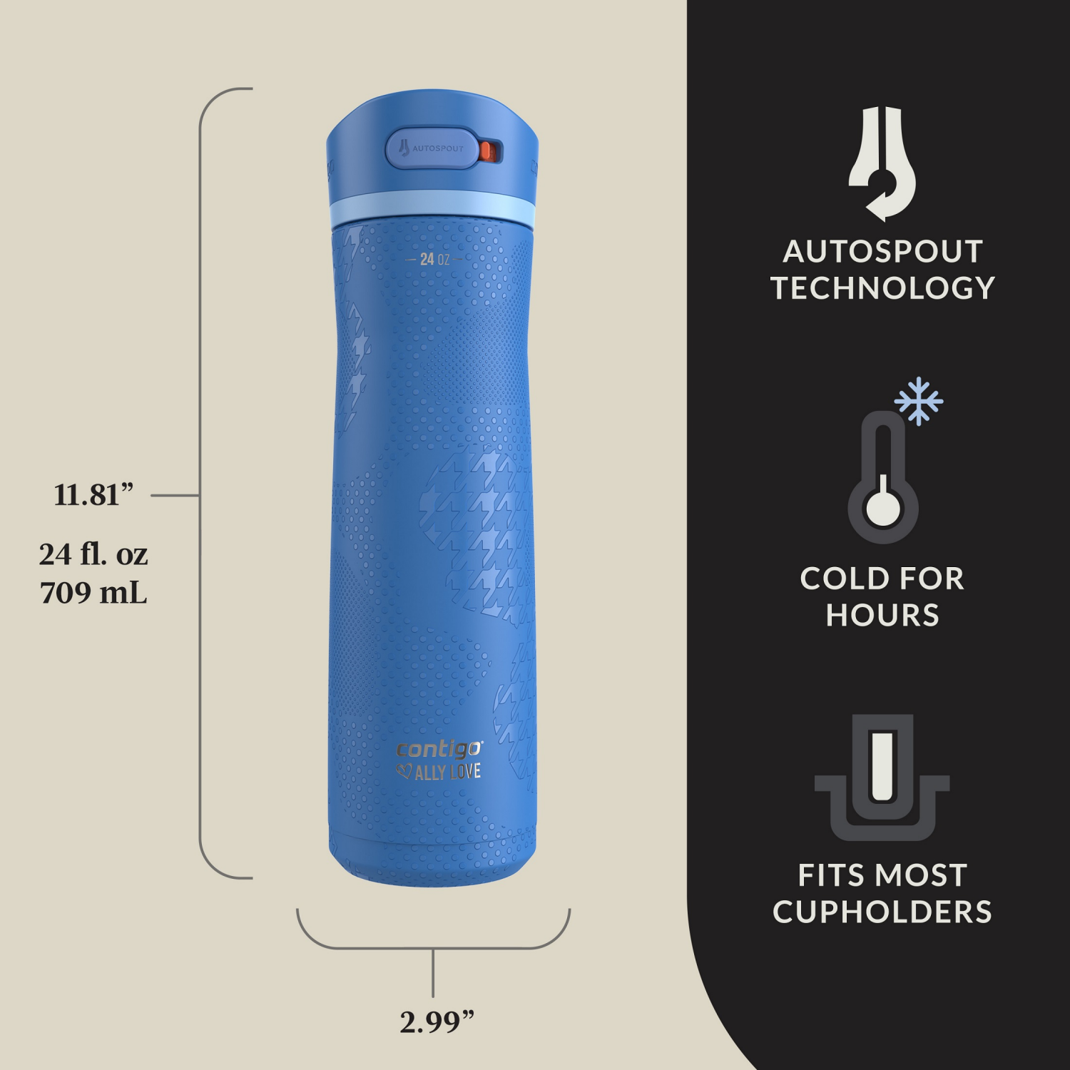 slide 4 of 7, Contigo Ashland Chill 2.0 AL Blue 24oz, 24 oz